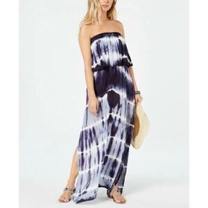 NWT Raviya Navy Tie Dye Strapless Maxi‎ Swimsuit Cover Up Size Small